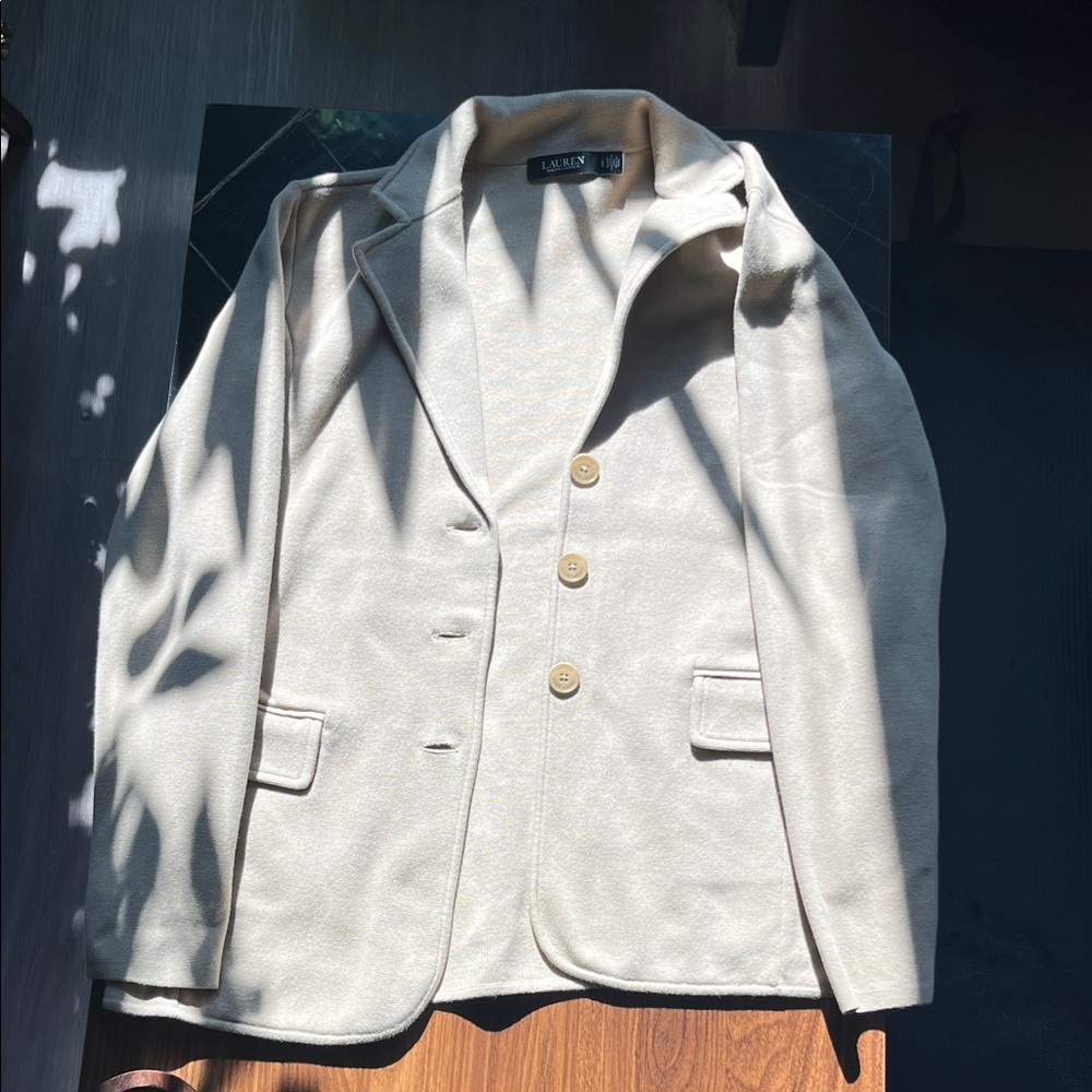 Ralph Lauren Cream Knit Blazer with Button Accent